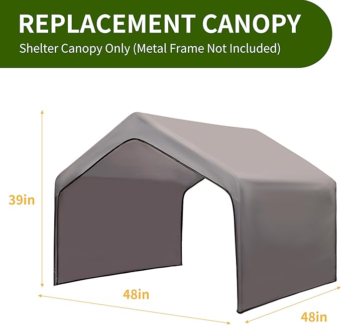 Extra Large Outdoor Dog Tent Replacement Canopy, Big Dog Shade Shelter Dog House Outside Sun Rain Cover 4'x 4'x 3.3', Gray Canopy Roof Only (Metal Frame Not Included)