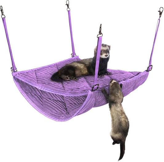 Ferret Hammock for Cage - Plush Double Bunk Bed Hanging Clips - Perfect for 2 or More Small Pets! (Rats, Ferrets, Hamsters, Guinea Pigs, Chinchillas & Squirrels) - Purple