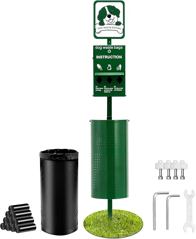 VEVOR Pet Waste Bin, 11.5 Gallon Dog Poop Station with 50 Liners & 600 Bags, Outdoor Dog Waste Disposal System