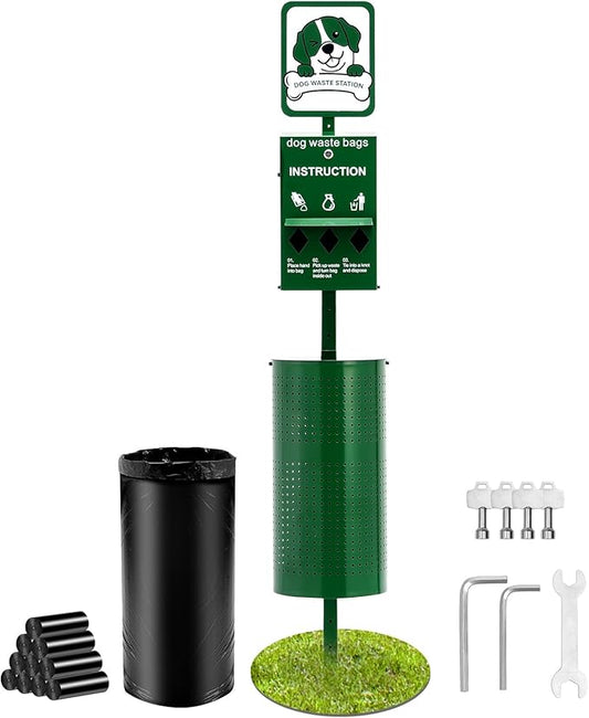 VEVOR Pet Waste Bin, 11.5 Gallon Dog Poop Station with 50 Liners & 600 Bags, Outdoor Dog Waste Disposal System