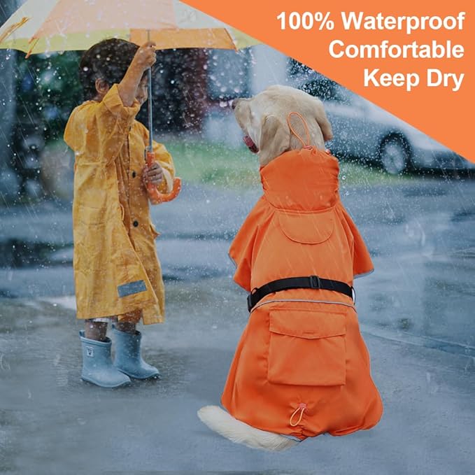 Reflective Dog Raincoat Waterproof Adjustable Dog Hooded Poncho Raincoat for Medium Large Dogs, Lightweight Pet Rain Jacket(Orange, 7XL)