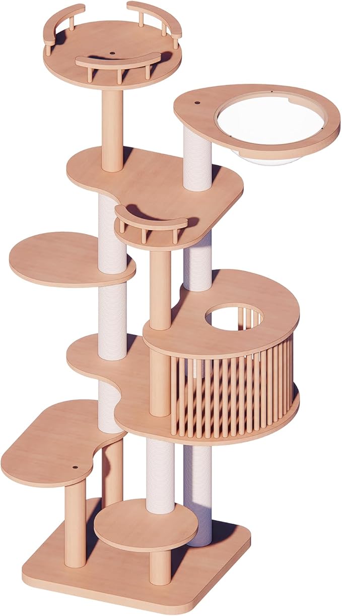 Downpat Cat Tree 72.3" Solid Wood Multi-Level Cat Tower with Condo,Cat Scratching Post,Jumping Space,Furniture Suitable for Cats