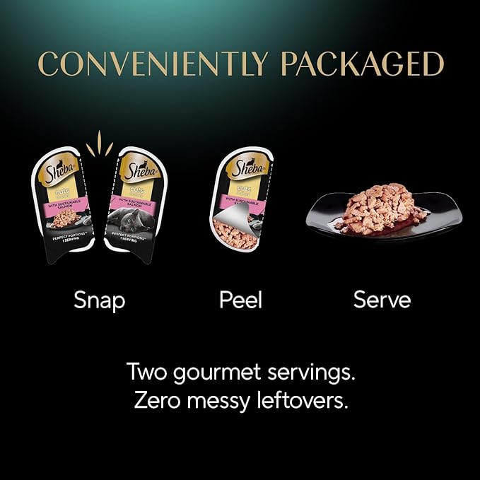 Sheba Perfect Portions Wet Cat Food Cuts in Gravy, with Sustainable Salmon, and with Sustainable Tuna, 2.6 oz. Twin-Pack Trays (12 Count, 24 Servings)