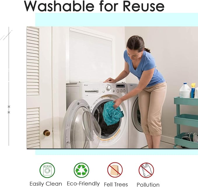 BeeGreen Light Blue Reusable Grocery Bags with Zipper Storage Pouch 10 Packs Blue Reusable Shopping Bags Bulk with Elastic Band Foldable-Machine Washable