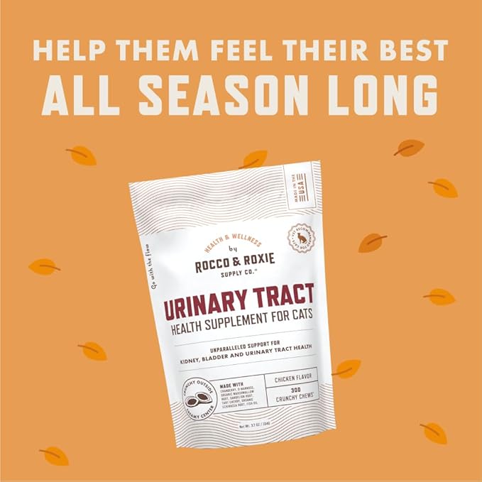 Rocco & Roxie Cat Urinary Tract Health Supplement, Cranberry and D-Mannose for Bladder, UT and Kidney Support for Cats, Vet-Recommended, Chicken-Flavored Crunchy Chews, Made in USA