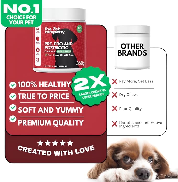 TPC Probiotics for Dogs, 90 Soft Chews – Dog Probiotics with Digestive Enzymes & Prebiotics – Supports Gut Health, Diarrhea & Bowel Support, Seasonal Allergies – Pet Supplement