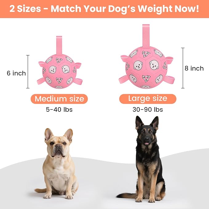 Dog Soccer Ball with Straps – Dog Toy Soccer Ball with Grab Tabs, Durable Dog Toys, Water Pool Toys for Small & Medium Dogs, Indoor/Outdoor – Ideal Dog Birthday Gift, 6 Inch