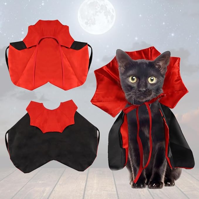 Pet Halloween Costumes Dogs Cats Halloween Vampire Pets Costume Cape Black Red Witch Stand-up Collar Cape Cat Puppy Cosplay Clothes Apparel for Pets Dress Up Accessories Halloween Party Decor
