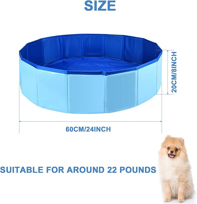 Enenes Foldable Dog Pool 24x8 Inch Portable PVC Pet Swimming Pool & Bath Tub, Collapsible Ball Pit for Indoor/Outdoor Use, Puppy Bath Tub for Dogs, Cats, Puppies