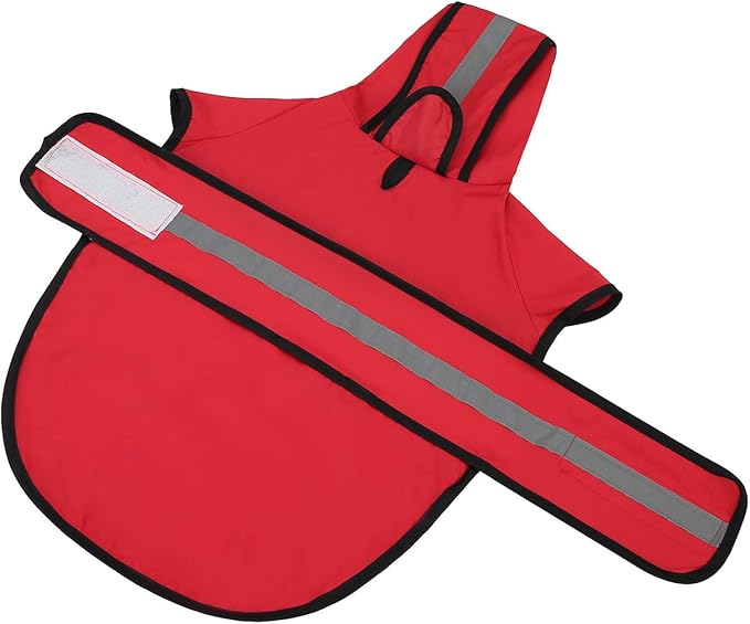 HDE Dog Raincoat Jacket Reflective Adjustable Hooded Pet Poncho Rain Coat with Leash Hole for Small to X-Large Dogs Red - M