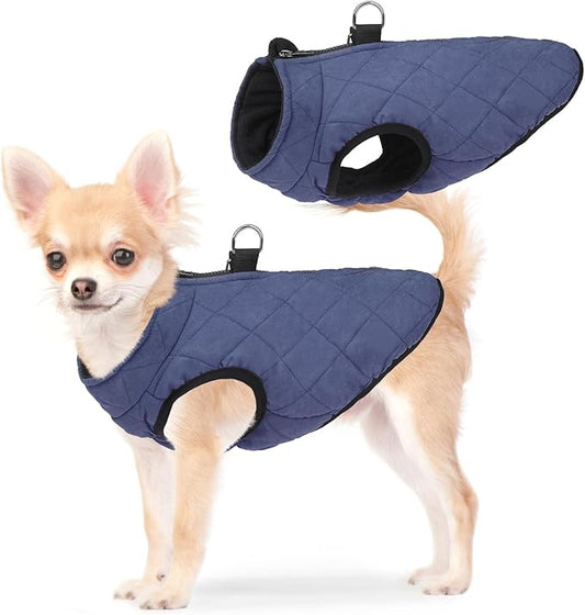 SCENEREAL Winter Dog Vest Coat with Harness Built In, Warm Puppy Jacket for Small Medium Dogs, Cold Weather Coat with Zipper, Fleece Puffer Vest Windproof Snow Clothes