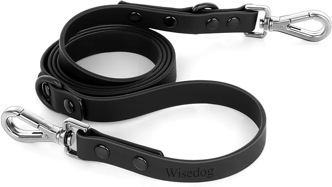 Wisedog Waterproof Dog Leash – 5ft/6ft Adjustable with 2 Hooks & Traffic Handle, Easy to Clean Double Clip Leash for Small, Medium, Large Dogs (Black L)
