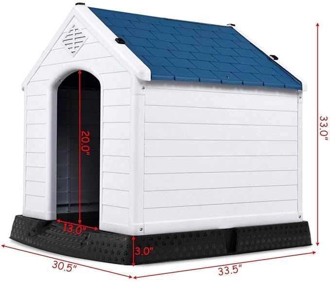 Giantex Dog House for Medium Dogs, Waterproof Plastic Dog Houses with Air Vents and Elevated Floor, Easy to Assemble, Outdoor Cat House Feeding Station Indoor Patio Backyard Dog Kennel House