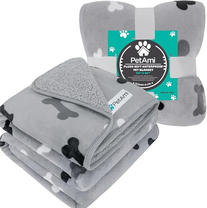 PetAmi Waterproof Pet Blanket for Extra Large Dogs, Pee Proof and Reversible, Soft Dog Crate Cover Washable, Queen 90x90 Bone Gray