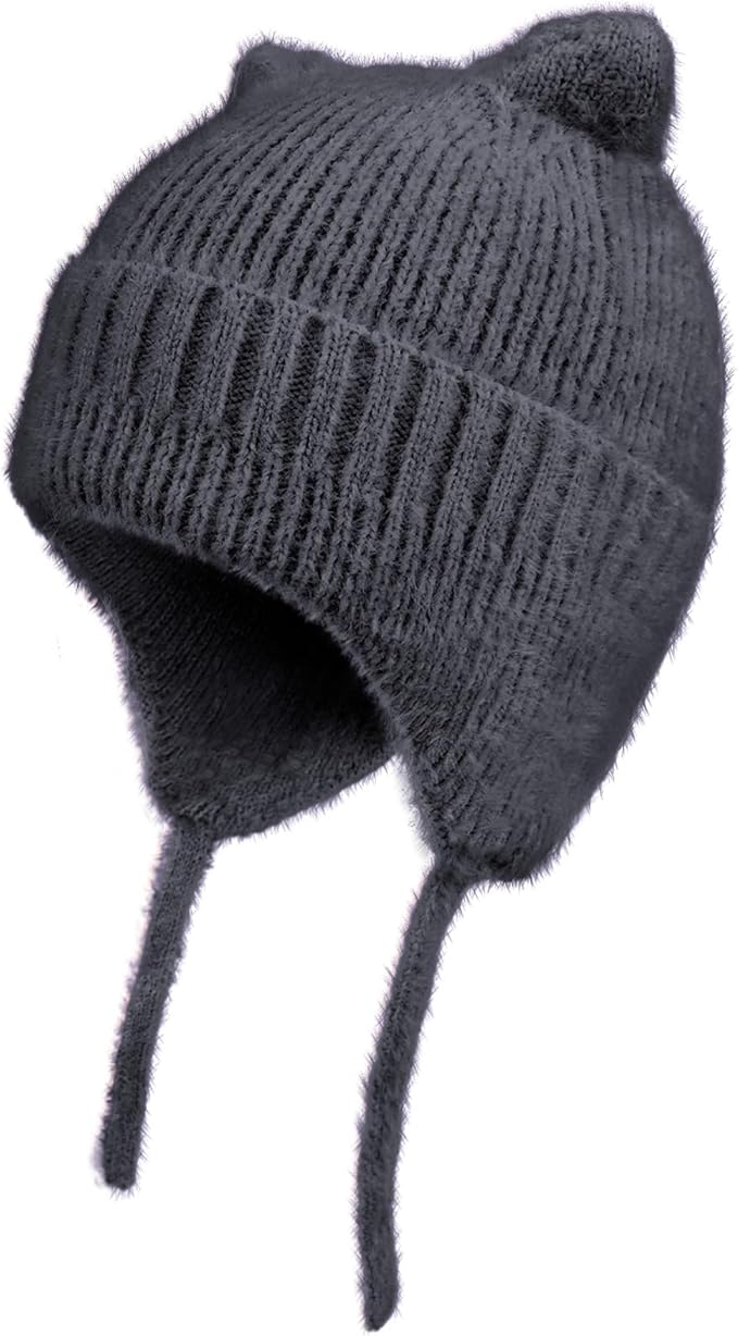ZOORON Kids Winter Hat for Boys Girls, Cat Beanie Children Knit Skull Cap with Warm Ear Flap, Teen Beanie Hat Age 5-15 Years