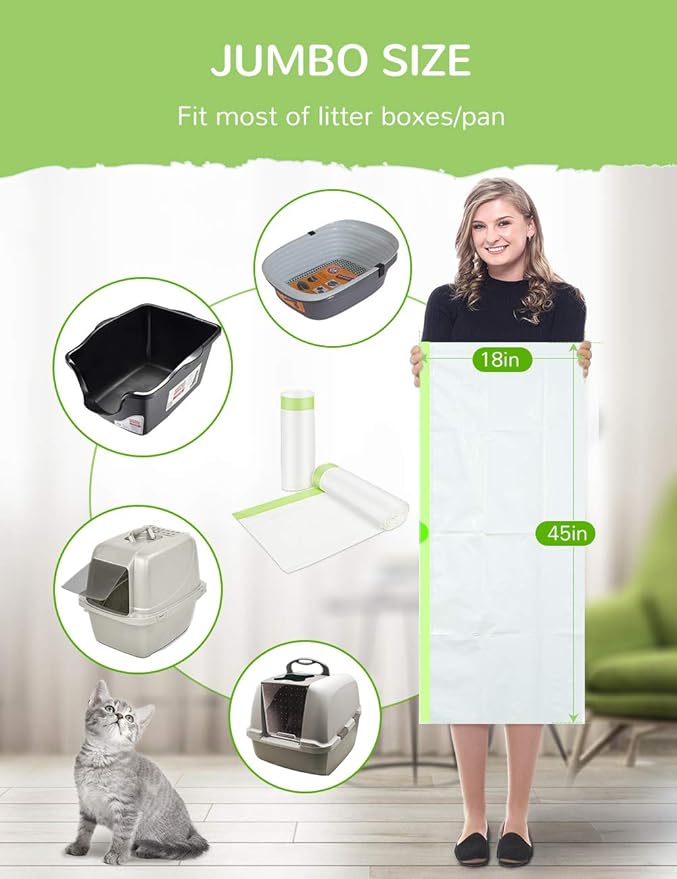 Litter Box Liners, 28 Count Giant Jumbo Cat Litter Pan liners, Drawstring Litter Liner Bags For Litter Box Pan, Extra Large Thick Kitty Litter Liner XXL, Eco Friendly Pet Supplies (45" x 19")