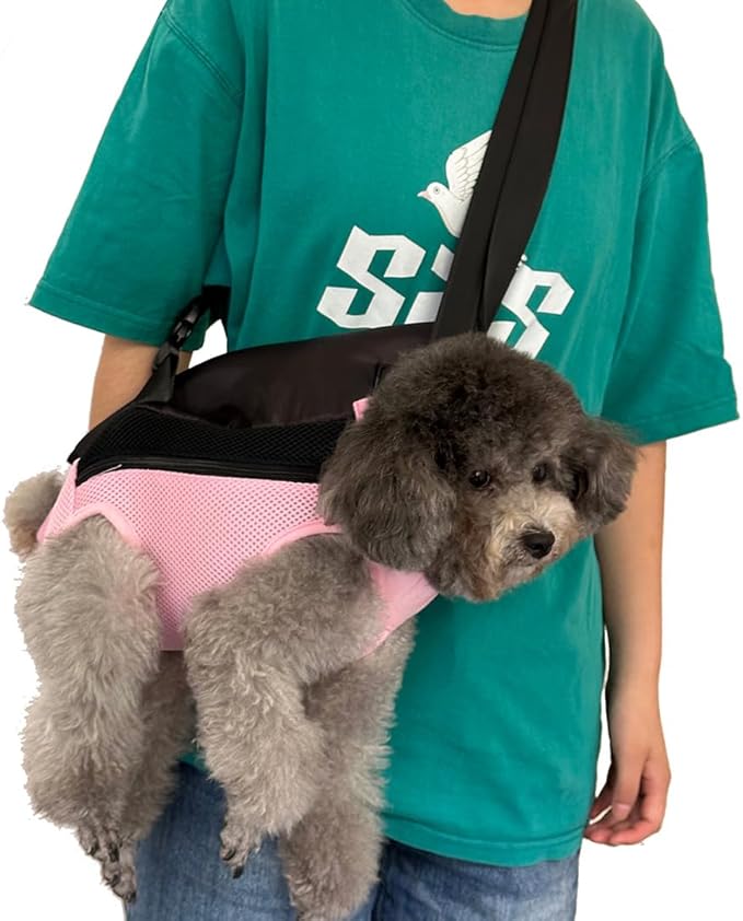 Pet Dog Carrier Backpack, Portable Breathable Mesh Chest Carrier, Polyester Woven Double Shoulder Pet Bag for Outdoor Adventures (Pink, Large)