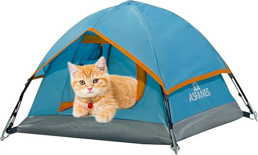 Outdoor Waterproof Pet Camping Tent, Cave Bed for Indoor Cats and Small Dogs, Portable Cat House Dog House, 21.6x21.6x14.9'', Blue, S.