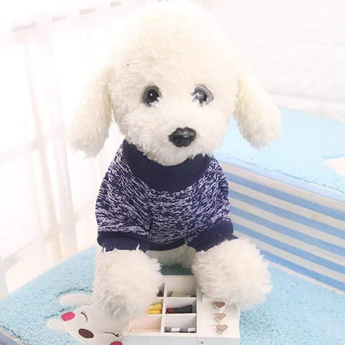 Idepet Pet Dog Classic Knitwear Sweater Soft Fleece Dog Coat Thickening Warm Pup Dogs Shirt Winter Pet Dog Cat Clothes Puppy Customes Clothing for Small Medium Dogs (L, Navy)