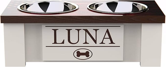 GrooveThis Woodshop - Personalized Elevated Dog Bowl Stand for Large, Medium, Small, X-Small Dogs - Stainless Steel Food and Water Bowls - Raised Dog Dish (X-Small, Flag Design)