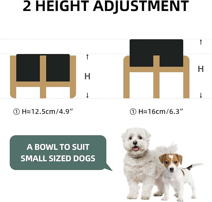 Ceramic Raised Dog and Cat Bowl Set, 2 Heights Elevated Stand, Food and Water Bowl for Small Breed Dogs, Weighted Dog Dishes, Pet Bowl(6.1'',28.7oz, Black)