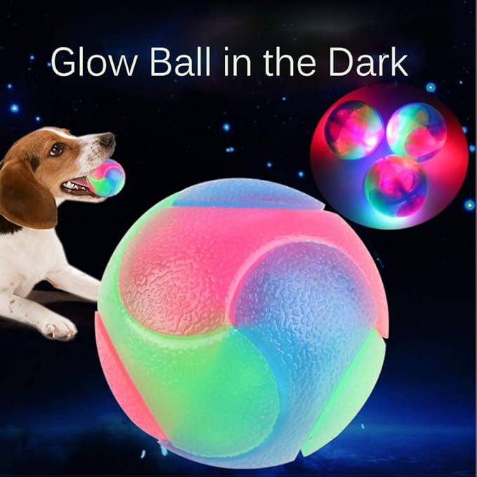 FineInno 4 pcs Large Light Up Dog Balls Flashing Elastic Ball Glow in The Dark Interactive Pet Toys for for Golden Retriever,Labrador,Large Dogs