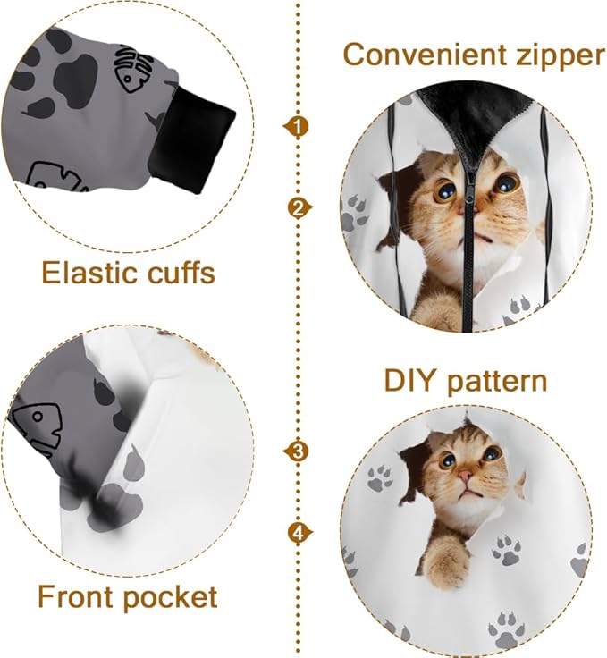 Cat Jacket for Men Women Paw Coat Hoodied Sweatshirts Zip Up Hoodies