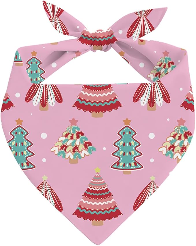 Christmas Dog Bandanas, Dog Bandanas, Christmas Tree Decor Dogs Bandana, Pink Xmas Bandana for Small Medium Dogs, Pet Triangle Scarf