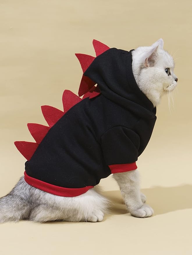 QWINEE Dinosaur Hoodie Warm Jacket Christmas Halloween Costume Clothes for Puppy Kitten Small Medium Dogs Cats Black M
