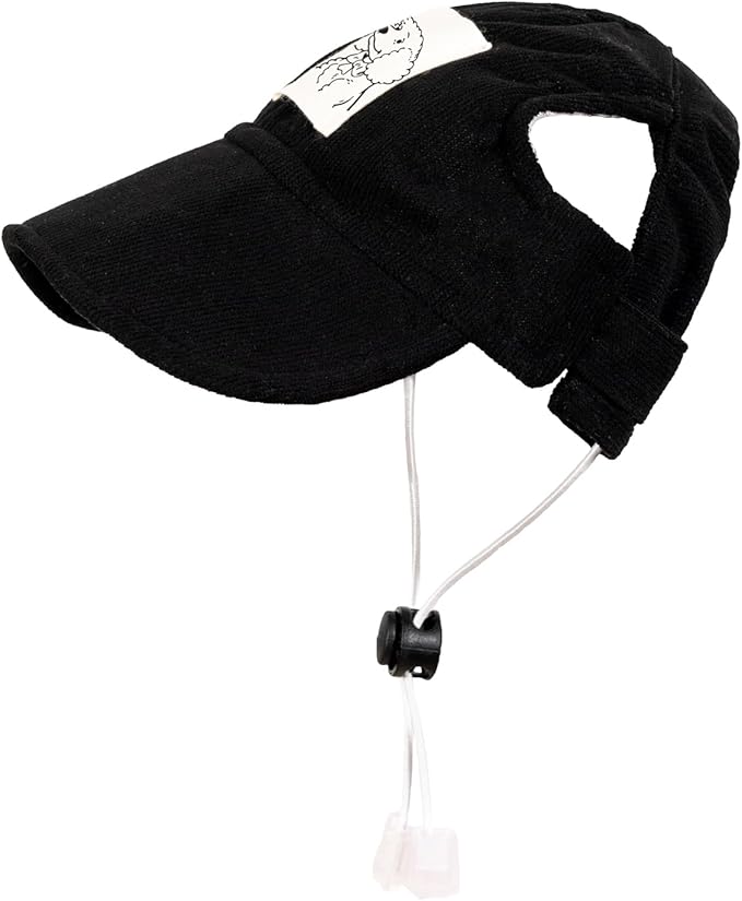 Pet Dog Baseball Cap, Cat Hat, Cat Dog Sun Cap with Ear Holes, Adjustable Puppy Outdoor Sun Hat (Black, Small)