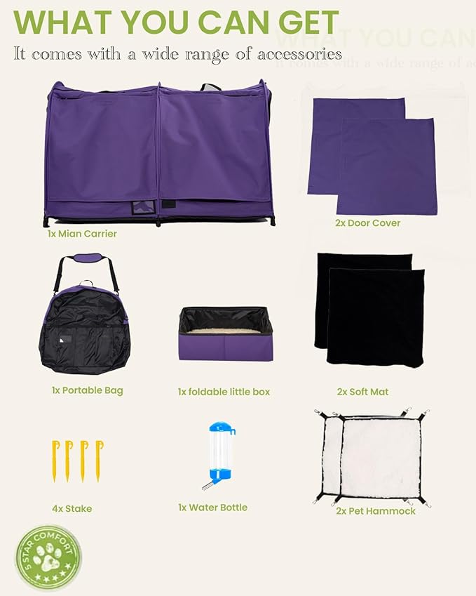 Mispace Portable Twin Compartment Show House Cat Cage/Condo - Easy to Fold & Carry Kennel - Comfy Puppy Home & Dog Travel Crate with Portable Carry Bag/Two Hammocks/Mats and Collapsible Litter Box