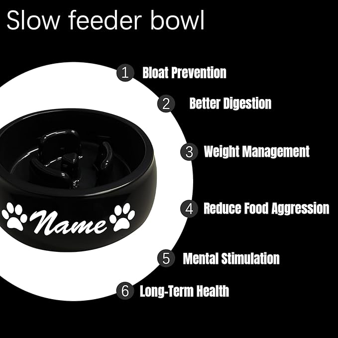 Personalized Slow Feeder Bowl for Dogs & Cats - Custom Name, Non-Slip Bottom, Easy to Clean, Puzzle Food Dish for Puppy & Kitten, Small & Medium Pet Bowls & Plates（Round）