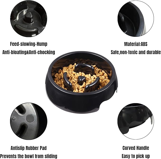 Personalized Slow Feeder Bowl for Dogs & Cats - Custom Name, Non-Slip Bottom, Easy to Clean, Puzzle Food Dish for Puppy & Kitten, Small & Medium Pet Bowls & Plates（Round）