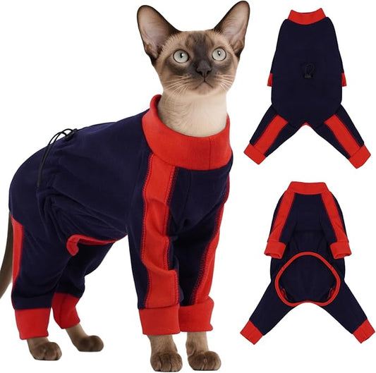 DENTRUN Cat Clothes with Anti-Shedding Fabric - Soft Recovery Suit & Breathable Lint-Resistant Cat Sweater for Wound Care & Hair Control, Kitten Onesie Pajamas, XS, Dark Blue