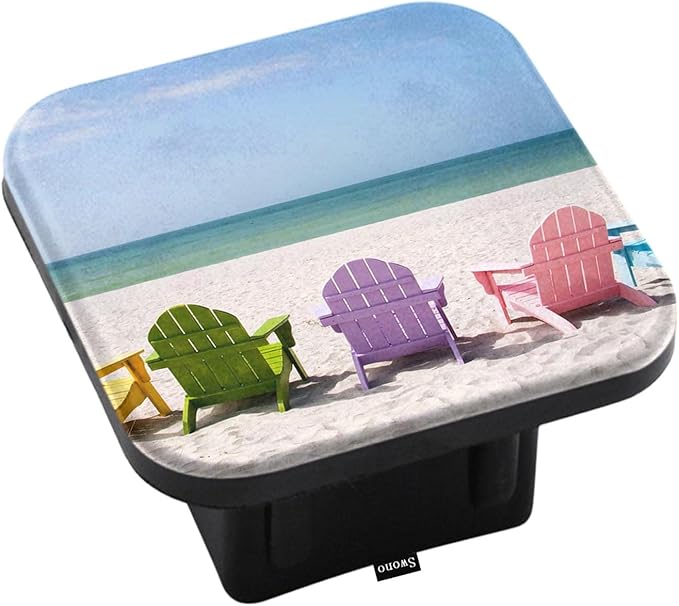 Swono Beach Chairs Hitch Cover 2" Paradise Ocean Sea Colorful Beach Chairs Rubber Receiver Tube Hitch Plug Truck Receivers Hitch Covers,Trailer Hitch Tube Cover Plug Cap for Men Women