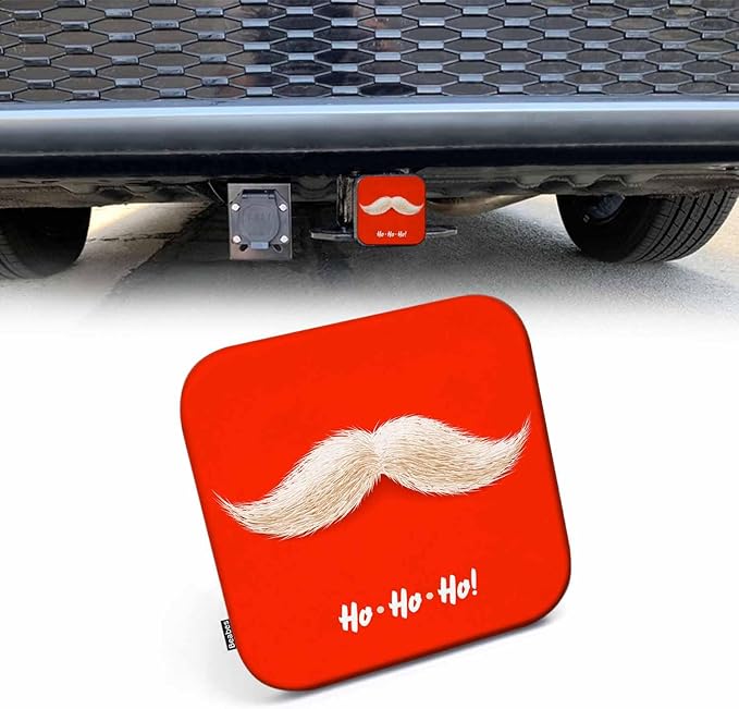 Tow Hitch Covers Christmas Santa, Funny Christmas Santa Mustache Laugh Auto 2 Inch Trailer Hitch Cover Plug Cap Insert Receiver Tube Hitch Covers for Most Cars Trucks SUVs