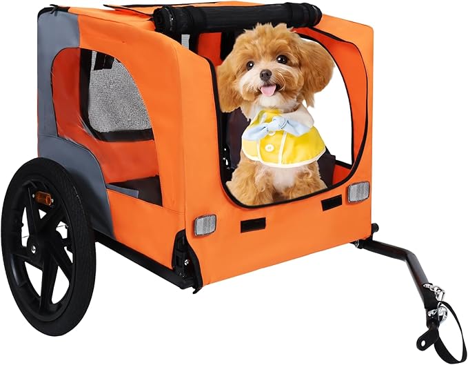 Collapsible Dog Bike Trailer for Small & Medium Pets - 16" All-Terrain Wheels, Universal Hitch, Quick Release & Non-Slip Floor - Internal Leash, Bicycle Accessories