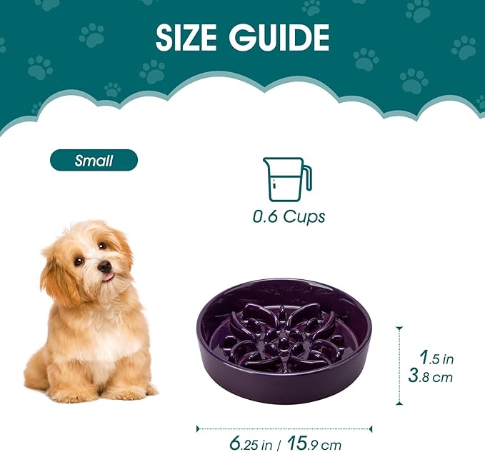 vancasso Ceramic Slow Feeder Dog Bowls, Puzzle Dog Food Bowls with Floral Maze, Anti -Slip Pet Food Dish for Small Breed, 0.6 Cups, Purple
