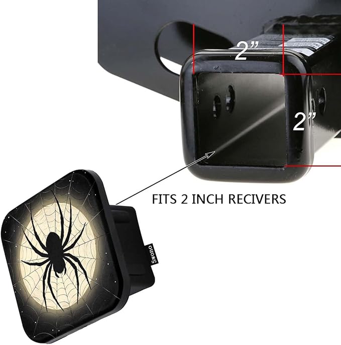 Swono Halloween Trailer Hitch Covers, Halloween Spider Web Night Moon Cute Hitch Covers Fits 2 Inch Receiver, Rubber Receiver Tube Hitch Plug for Rvs Suvs Trucks and Cars