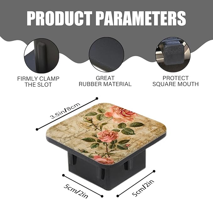 Hitch Cover Fits for 2-Inch Hitch,Vintage Roses and Script On Vintage Paper Background Rubber Trailer Hitch Cover Tube Plug Insert,Car Exterior Accessories, Receiver Tube Hitch Plug