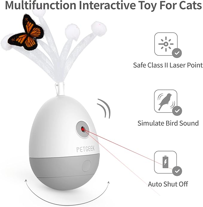 PETGEEK Interactive Cat Laser Pointer Toy with Bird Squeaky, Automatic Cat Wand Replacement, Cat Toys for Indoor Cats