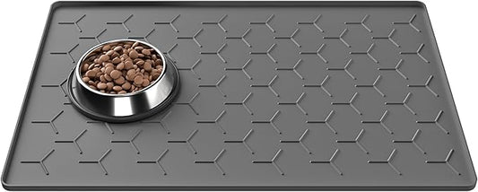 Pieviev Dog Cat Food Bowl Mat, Silicone Waterproof Food Grade Pet Food Mat for Floor, High Raised Edge to Prevent Spills, Non-Slip & Easy Clean Pet Placemat for Dog & Cat Bowls, 34''x22'', Dark Gray