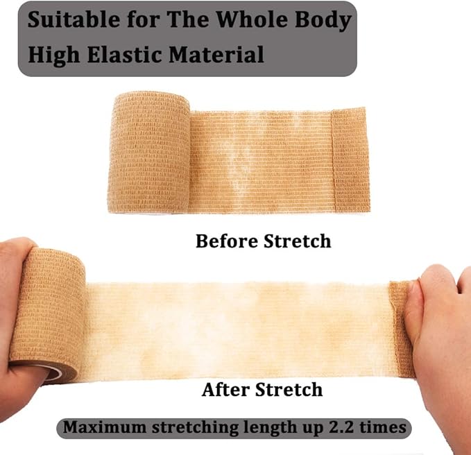 12 Rolls Elastic Self Adhesive Bandage Wrap 3 Inch, Breathable Non Woven Cohesive Bandage, Vet Wrap for Dogs, Ankle Sprains Swelling Medical First Aid Tape, Sports Athletic Tape Color