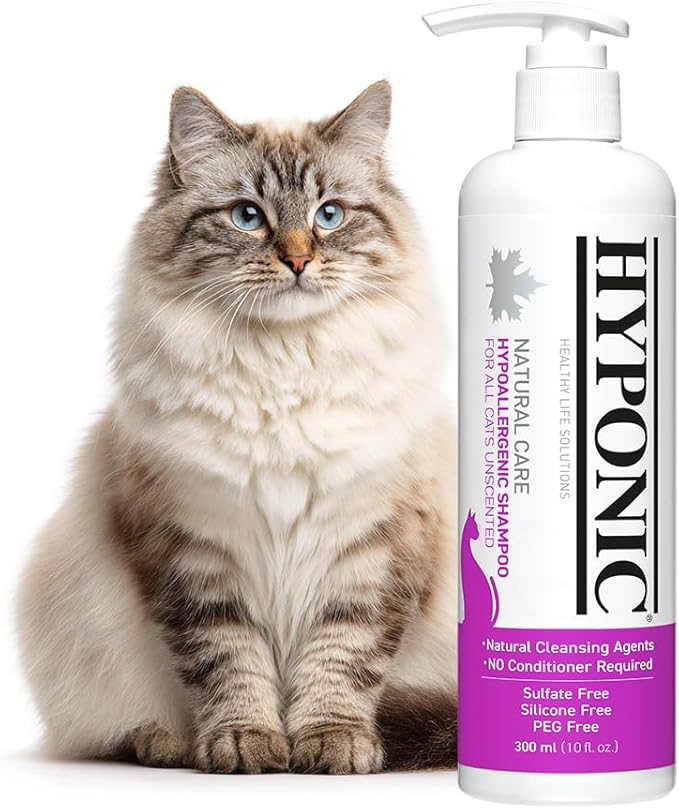 HYPONIC Hypoallergenic Premium Shampoo for All Cats (Unscented, 10.14 oz) - Fragrance Free Cat Shampoo for Dry Skin, Dandruff, Allergy