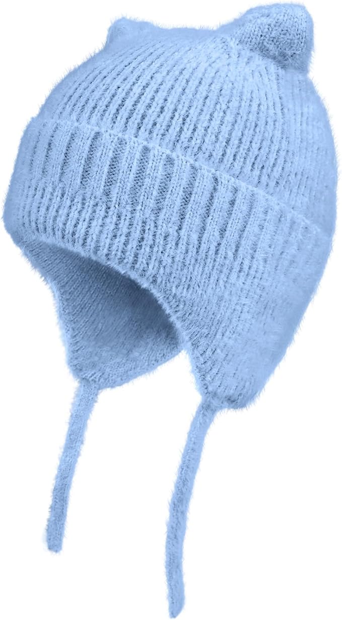 ZOORON Kids Winter Hat for Boys Girls, Cat Beanie Children Knit Skull Cap with Warm Ear Flap, Teen Beanie Hat Age 5-15 Years