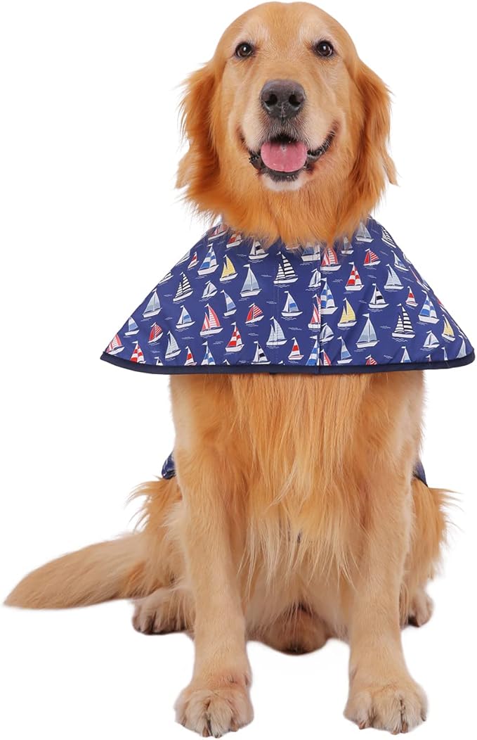HDE Dog Raincoat Jacket Reflective Adjustable Hooded Pet Poncho Rain Coat with Leash Hole for Small to X-Large Dogs Nautical Boats - XL