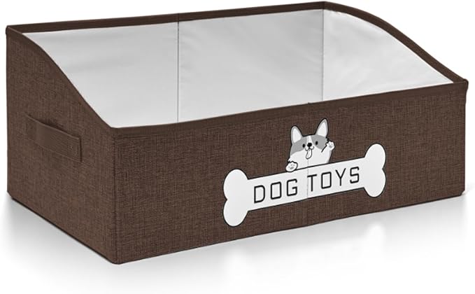 Dog Toy Basket, Specially Designed for Dog Toy Storage, Collapsible Dog Toy Box with Handle，Perfect for Storing Pet Toys and Accessories (Brown)