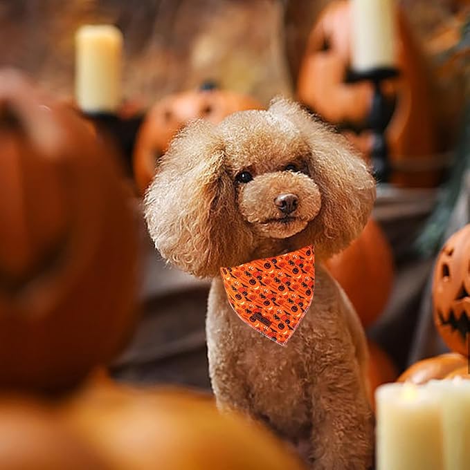 Lionet Paws Cotton Dog Bandanas,Hallows Eve Comfortable Dog Bandana Bibs Scarf Dogs Kerchief,Fall Orange Scarves for Medium Large Dogs Pets