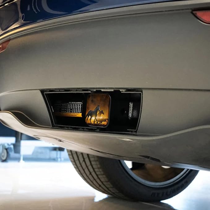 Swono Horses Car Rear Hitch Covers Running Horses Red Glowing Clouds Sunset Hitch Cover Protects Your Trailer Hitch Receiver from Dirt, Water and Rust, Hitch Tube Covers 2"X2"