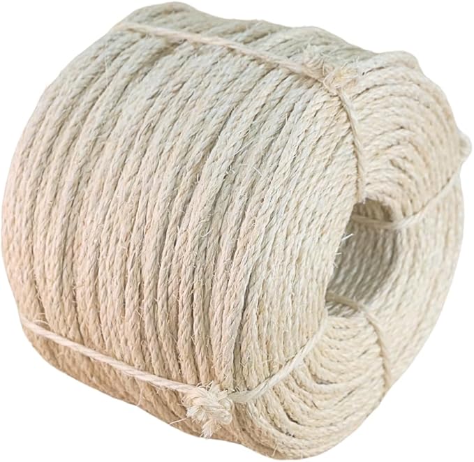 Premium Brazilian Sisal Rope, Natural Fiber 100% Sisal, Ultra Durable, Chemical-Free, Ideal for DIY, Cats, Scratching Post Replacement, Home Decor, Garden, Crafting (1/6” 600 ft / 4mm 180m)